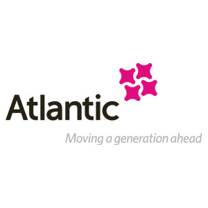 Image of the Atlantic logo - black on a white background with four pink cross stars in the corner
