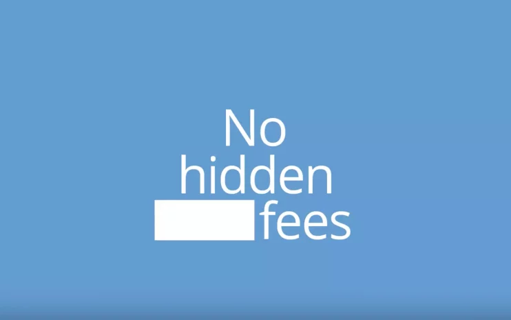 No hidden fees on blue background
