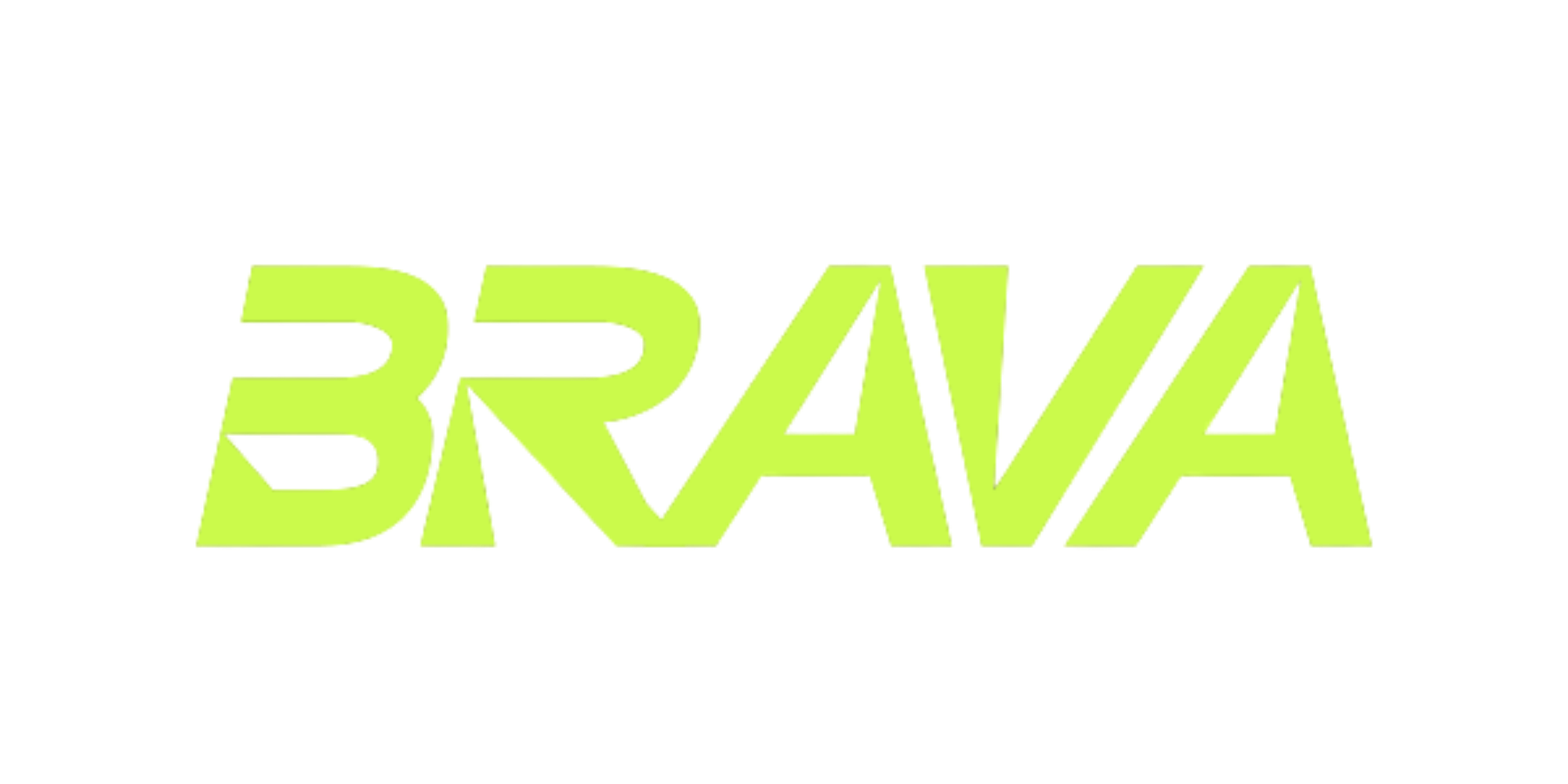 BRAVA logo in neon lime-green bold font on a black background