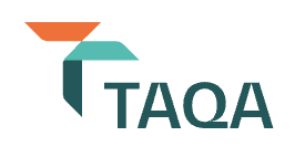 TAQA logo with teal geometric mark and orange shape next to the word TAQA, a company branding image